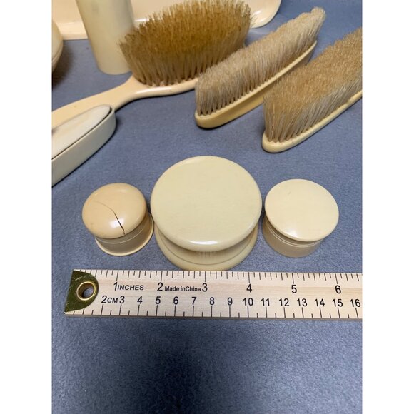 Vintage 13-Piece Ivory Celluloid Vanity Set with Brushes Jars & Tray - Picture 9 of 16